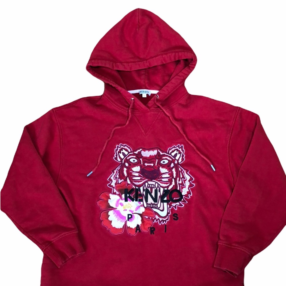 Kenzo Red Hoodie with Tiger Embroidery